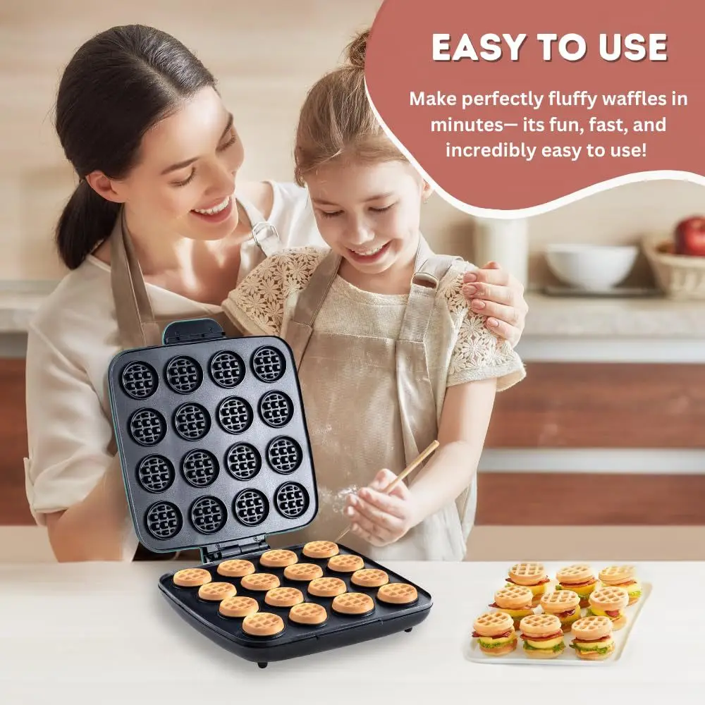 Mini Waffle Maker Machine - Máquina de Waffles com 16 Cavidades,